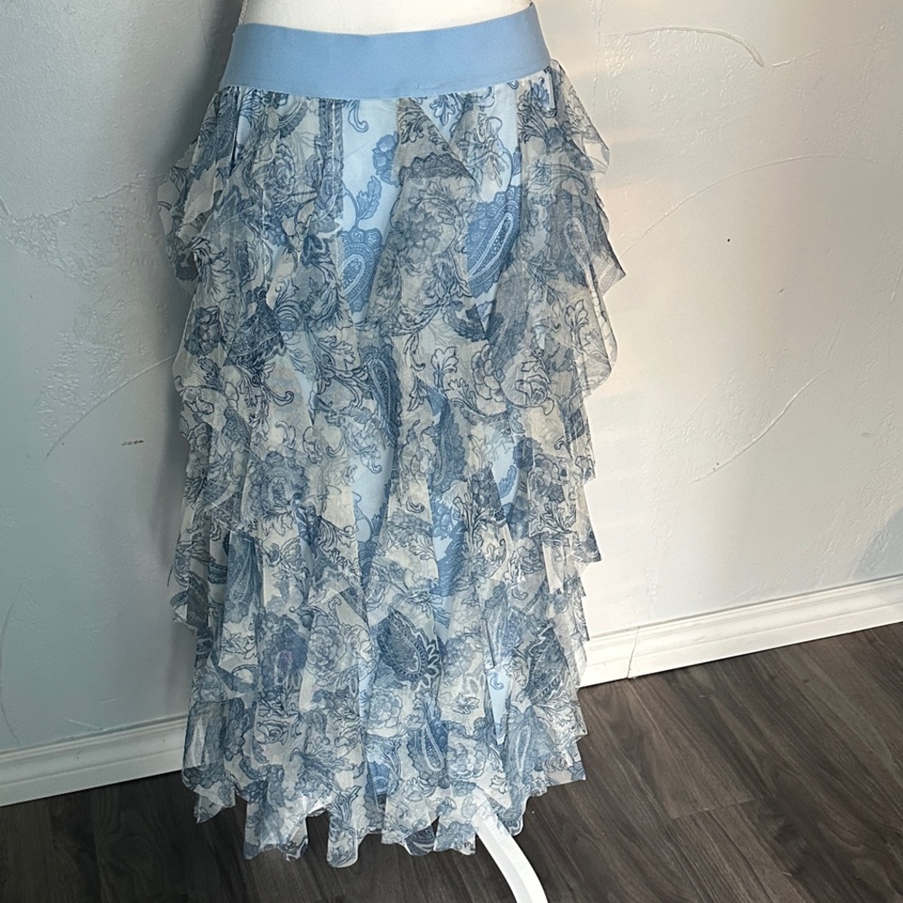 Cato Light Blue and White Layered Maxi Skirt - Picture 4 of 6